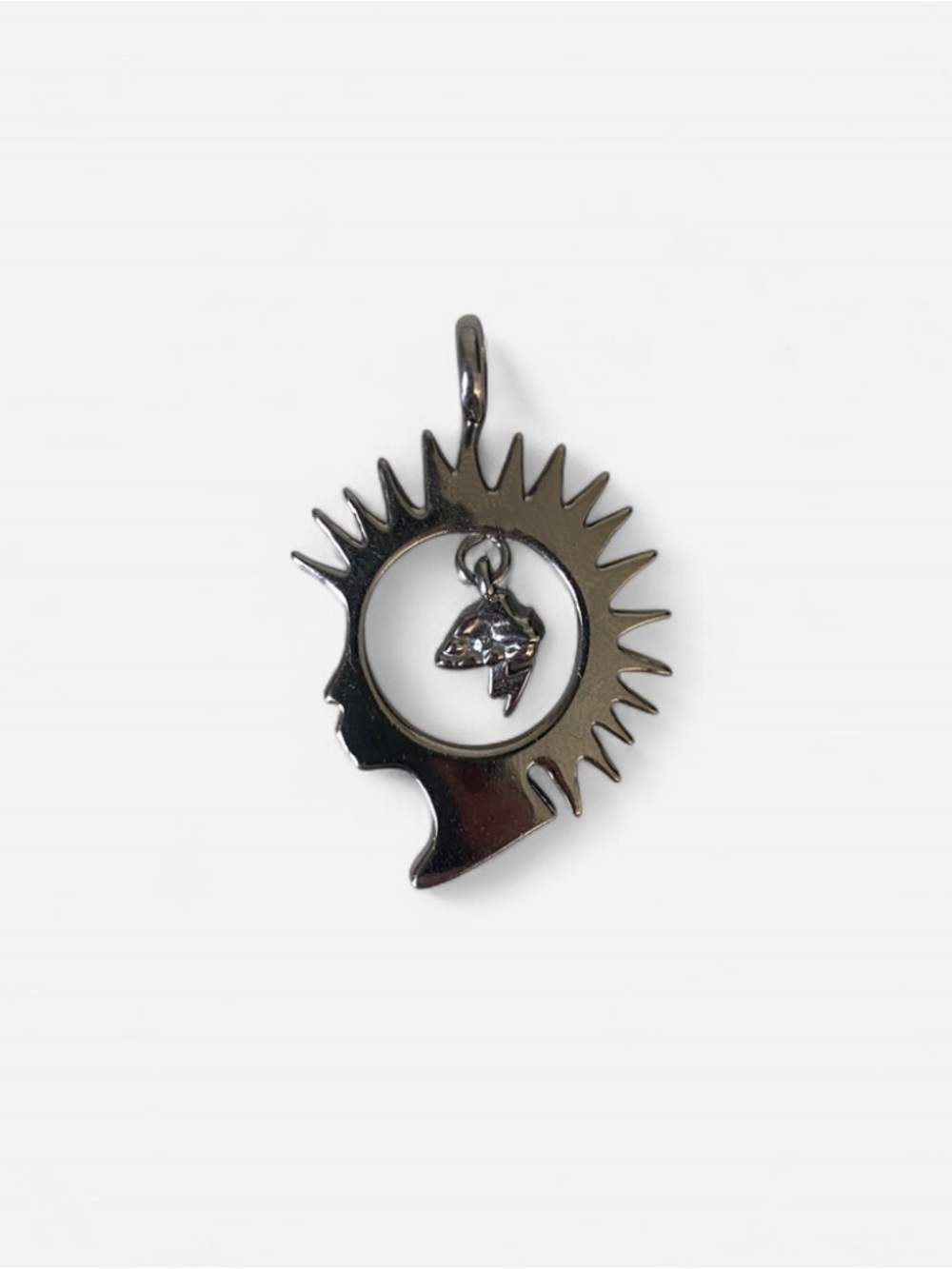Men's Silver Profile Sunburst Pendant Necklace Charm
